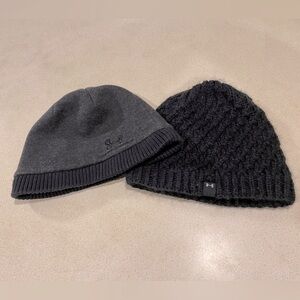 Under Armour Winter Stocking Hats Black Knit & Fleece UA Storm Bundle Lot of 2